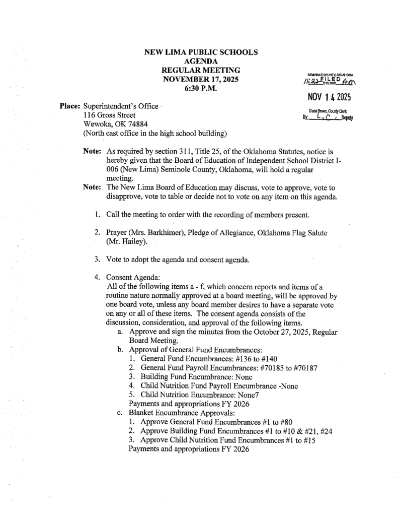 Nov. Board Agenda