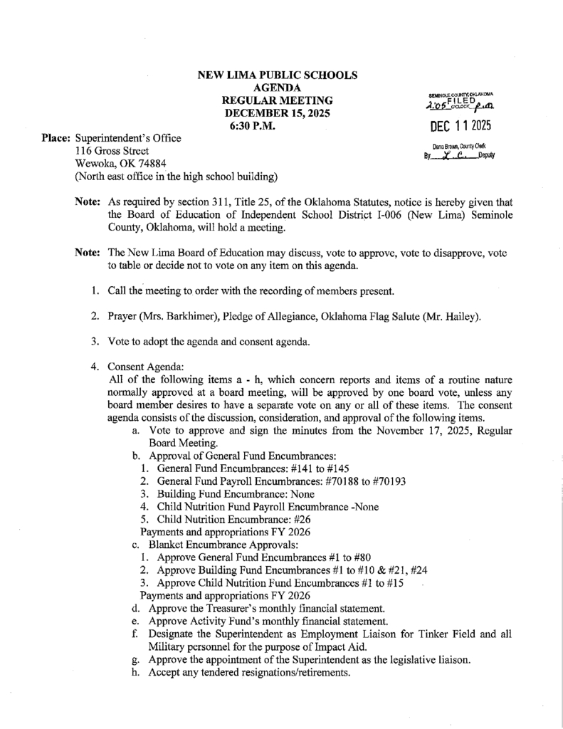 Dec. Board Agenda