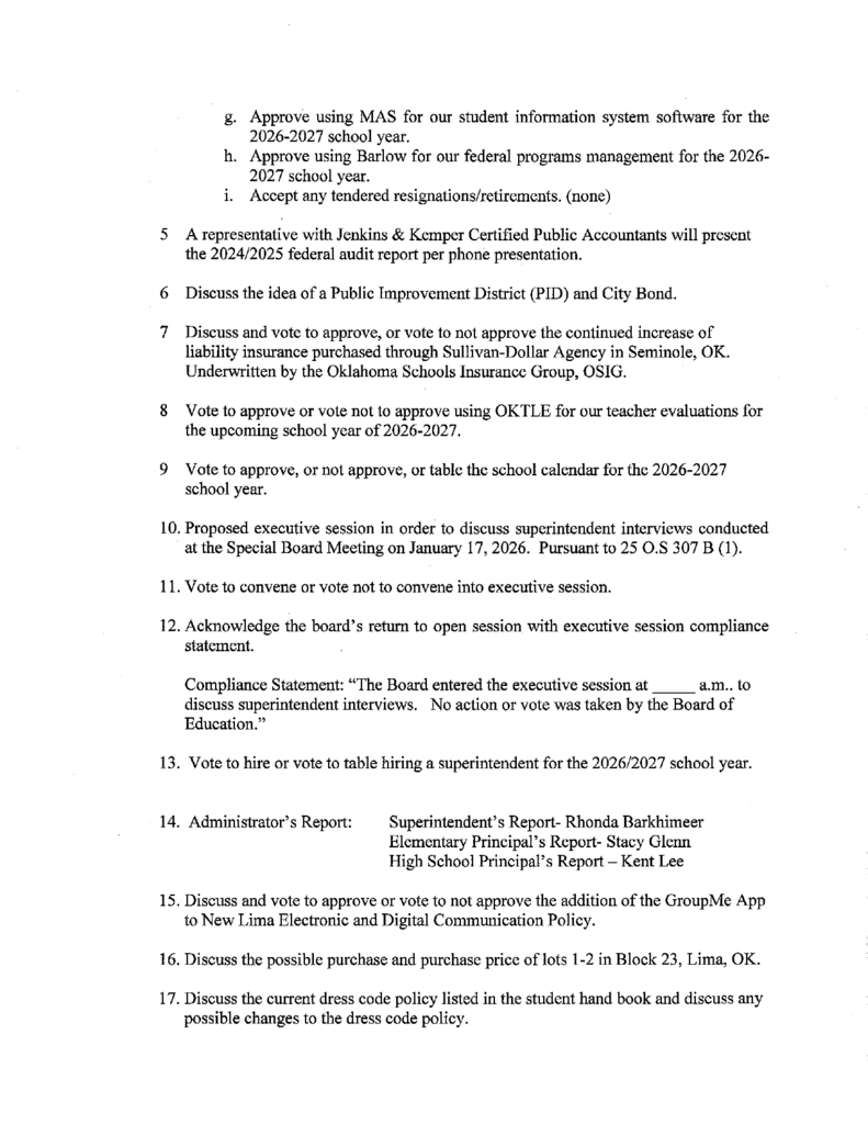 January Board Agenda
