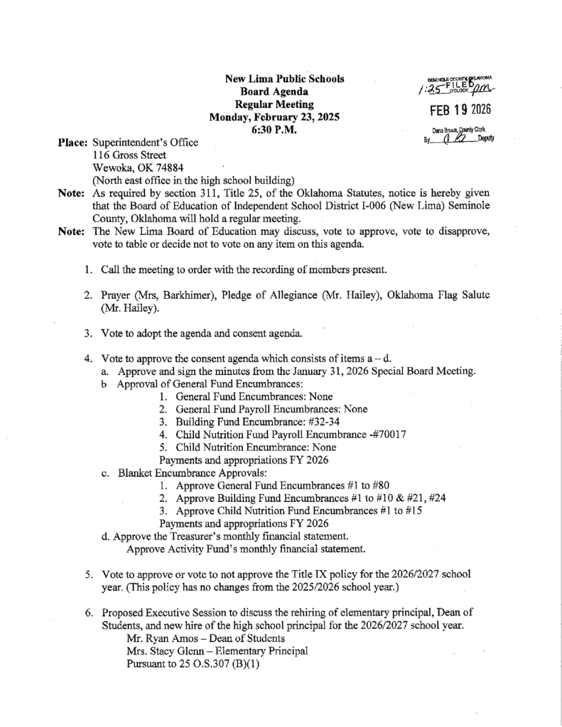 Feb. Board Agenda