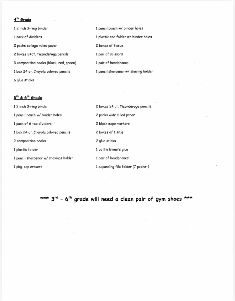 4th-6th Supply List