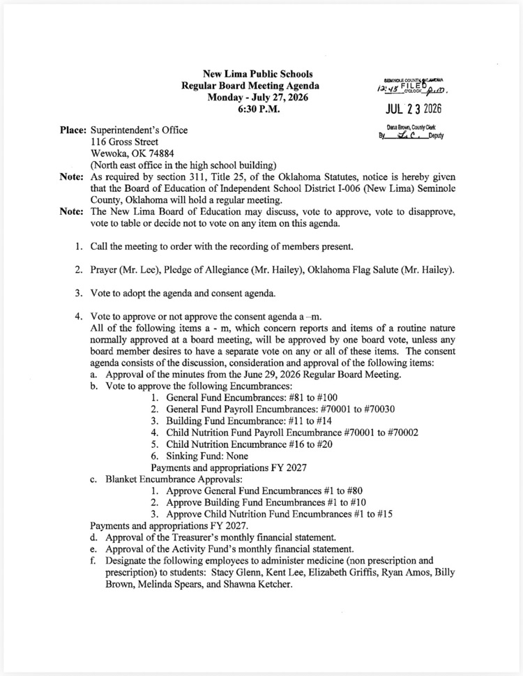 July Board Agenda