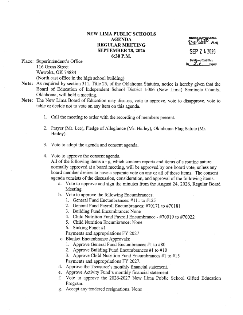 Sept. Board Agenda