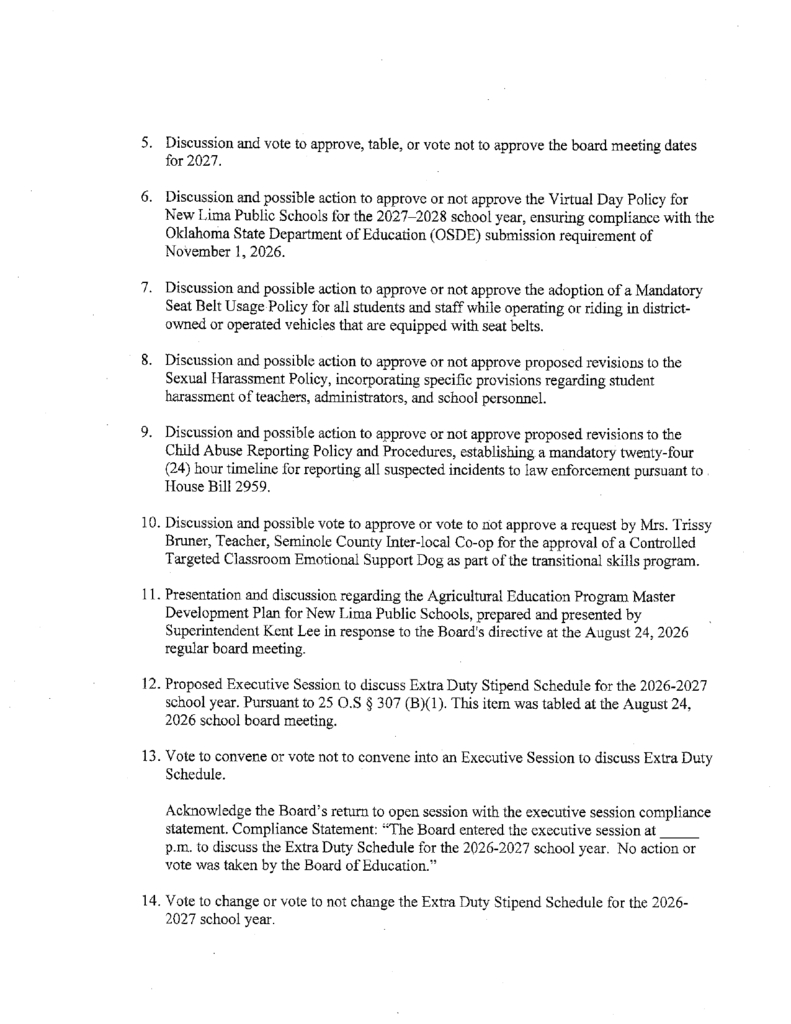 Sept. Board Agenda