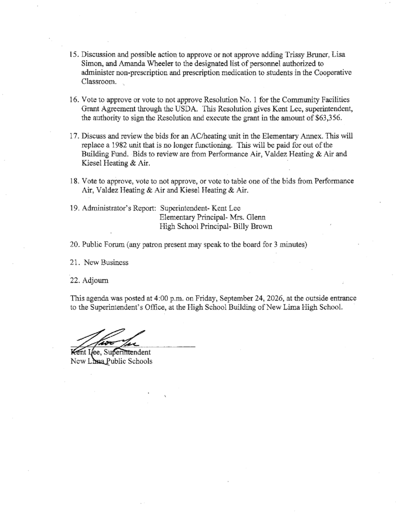 Sept. Board Agenda