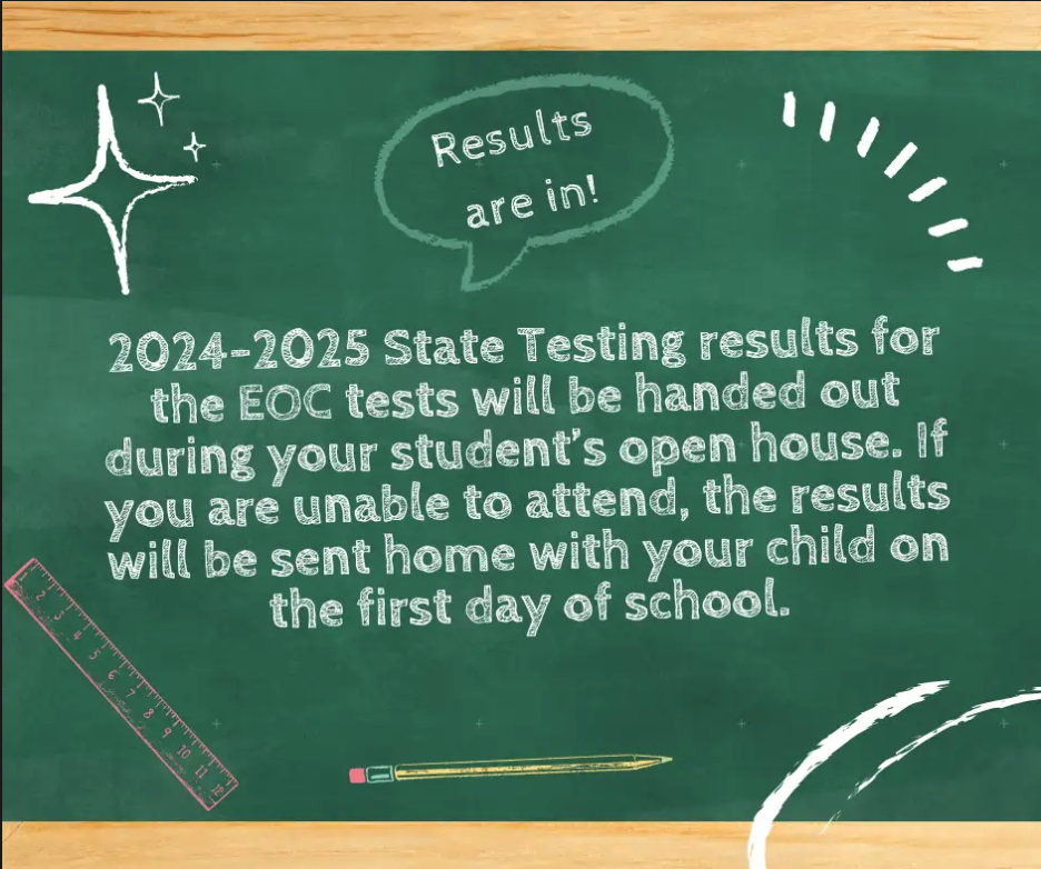 EOC Test Results will be handed out at Open House