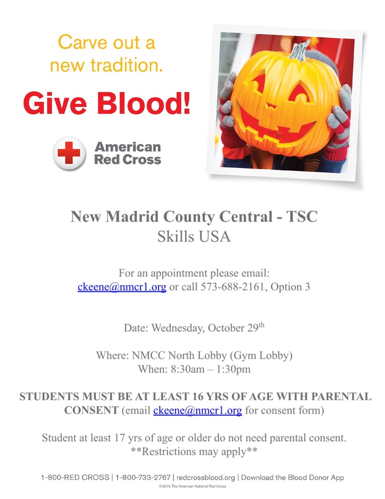 Blood drive flyer with information on who to contact to give blood.