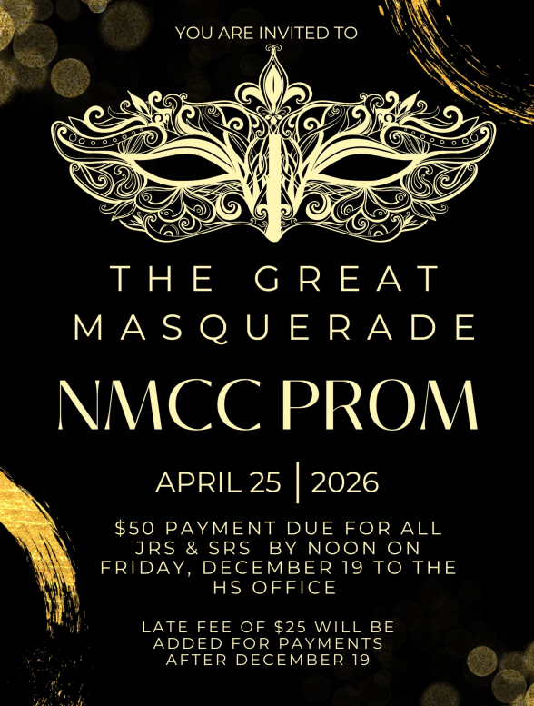 Prom Payments Due By Noon Friday December 19th, 2025 to High School Office