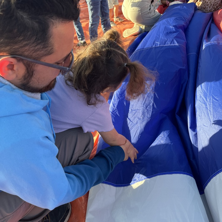 touching the hot air balloon