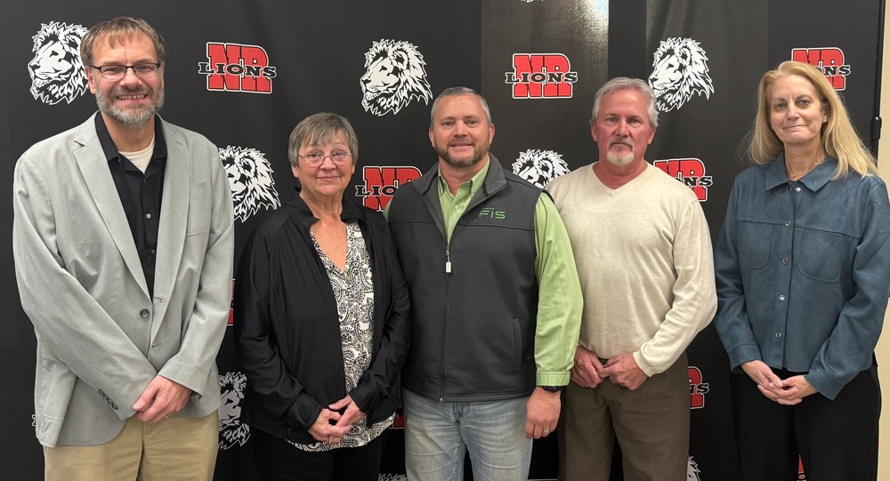The 2026 NREVSD Board of Education (left to right): Jonathan Zimmerman, Mindy Graser, Robert Wooten, Tim DuFau and Amy Story