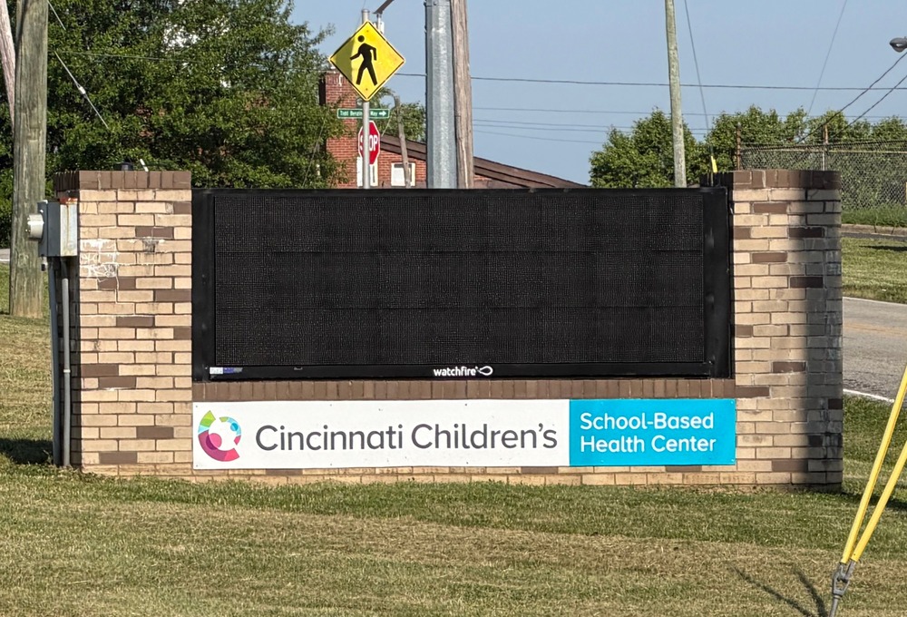 A picture of the new digital sign that is now in front of NRHS. The sign will be used to promote district-wide events and resources.