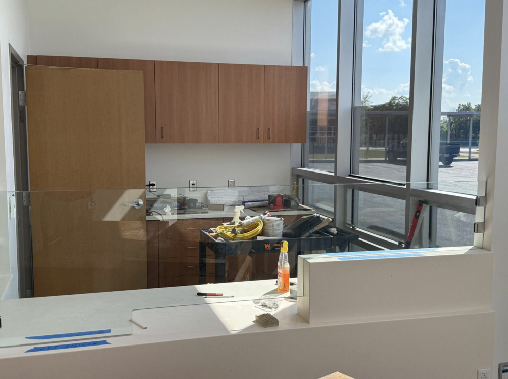 The reception area at the new Cincinnati Children's School Based Health Center in New Richmond Middle School