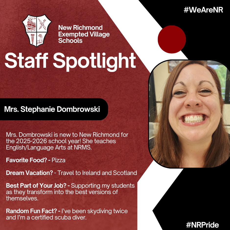 A graphic showing fun facts about NREVSD staff member Stephanie Dombrowski