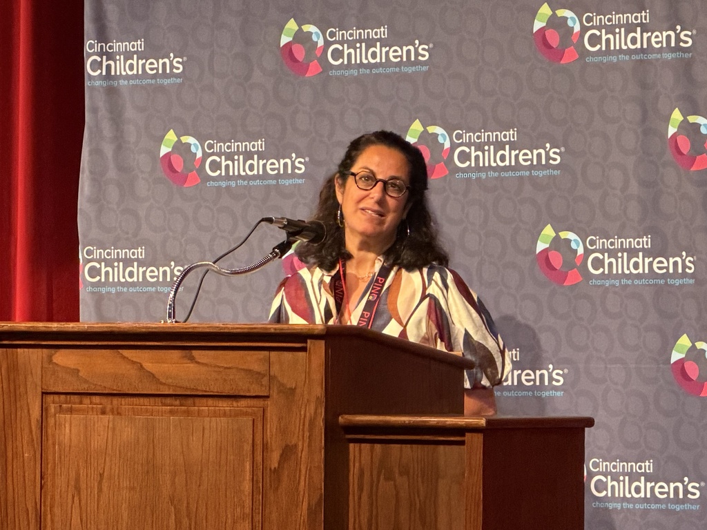Dr. Mona Mansour delivers a speech for Cincinnati Children's during the ceremony