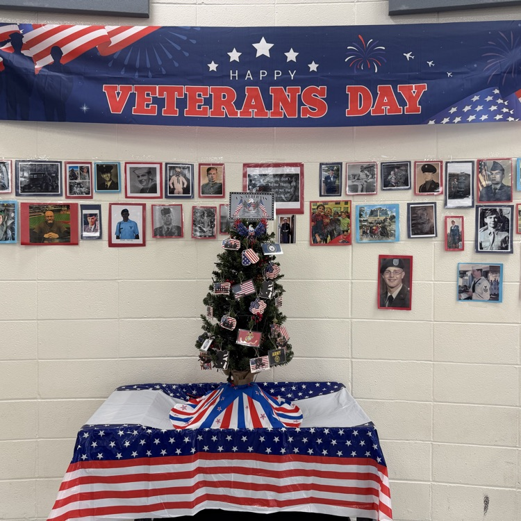 A photo of the Veterans Day display at Monroe Elementary's veterans breakfast
