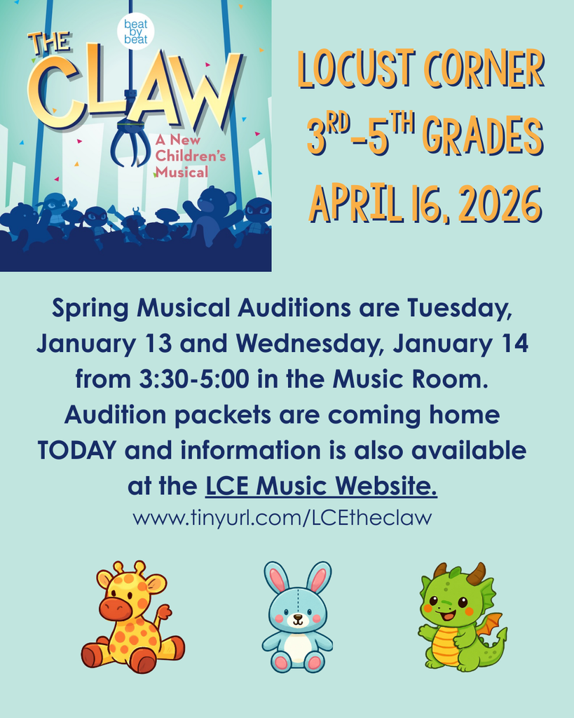 Musical Auditions for 3rd-5th graders announcement.
