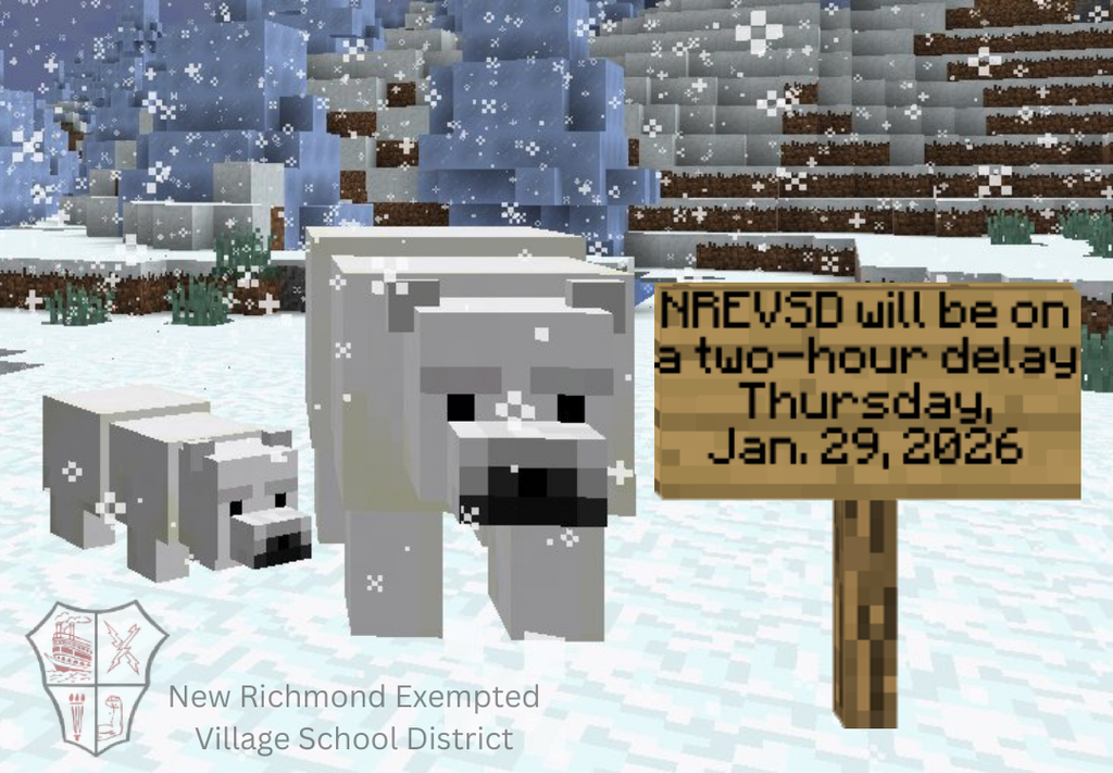 NREVSD will be on a two-hour delay Thursday, January 29, 2026 but it's in a minecraft scene