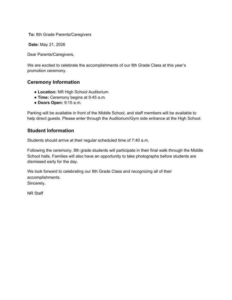 8th Grade Award /Promotion Information