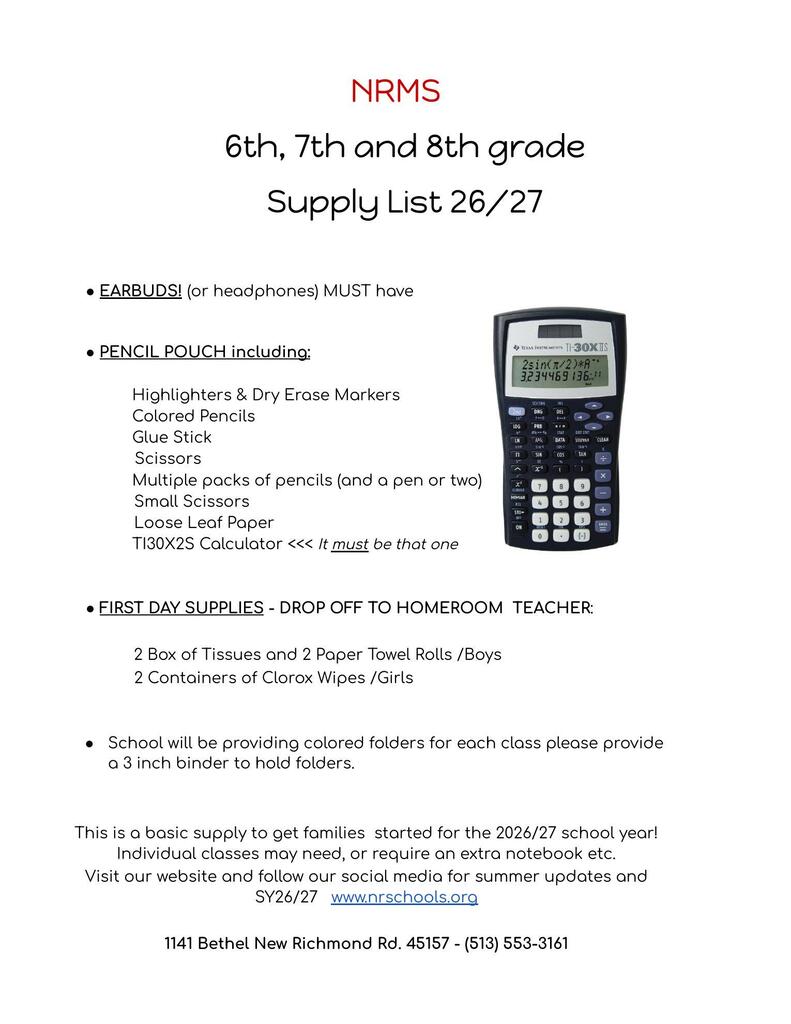 Supply List NRMS 26/27 SY 