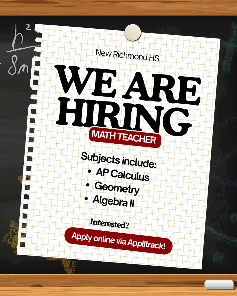 NRHS We are Hiring Math Teacher subjects include AP calculus, geometry, algebra II, interested apply online via Applitrack