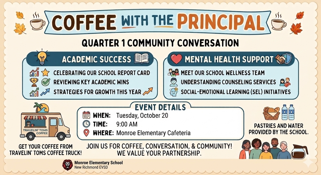 Coffee with the Principal: October 20 at 9 am.