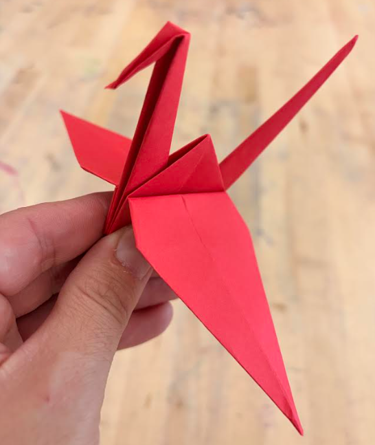 a red origami crane