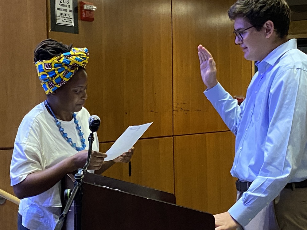 BOE president makeda lewis swearing in student representative  Lev Goldsmith