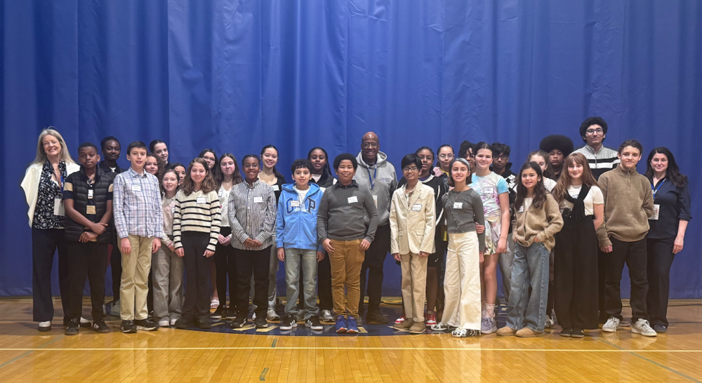 A group of Albert Leonard students smiling at the camera
