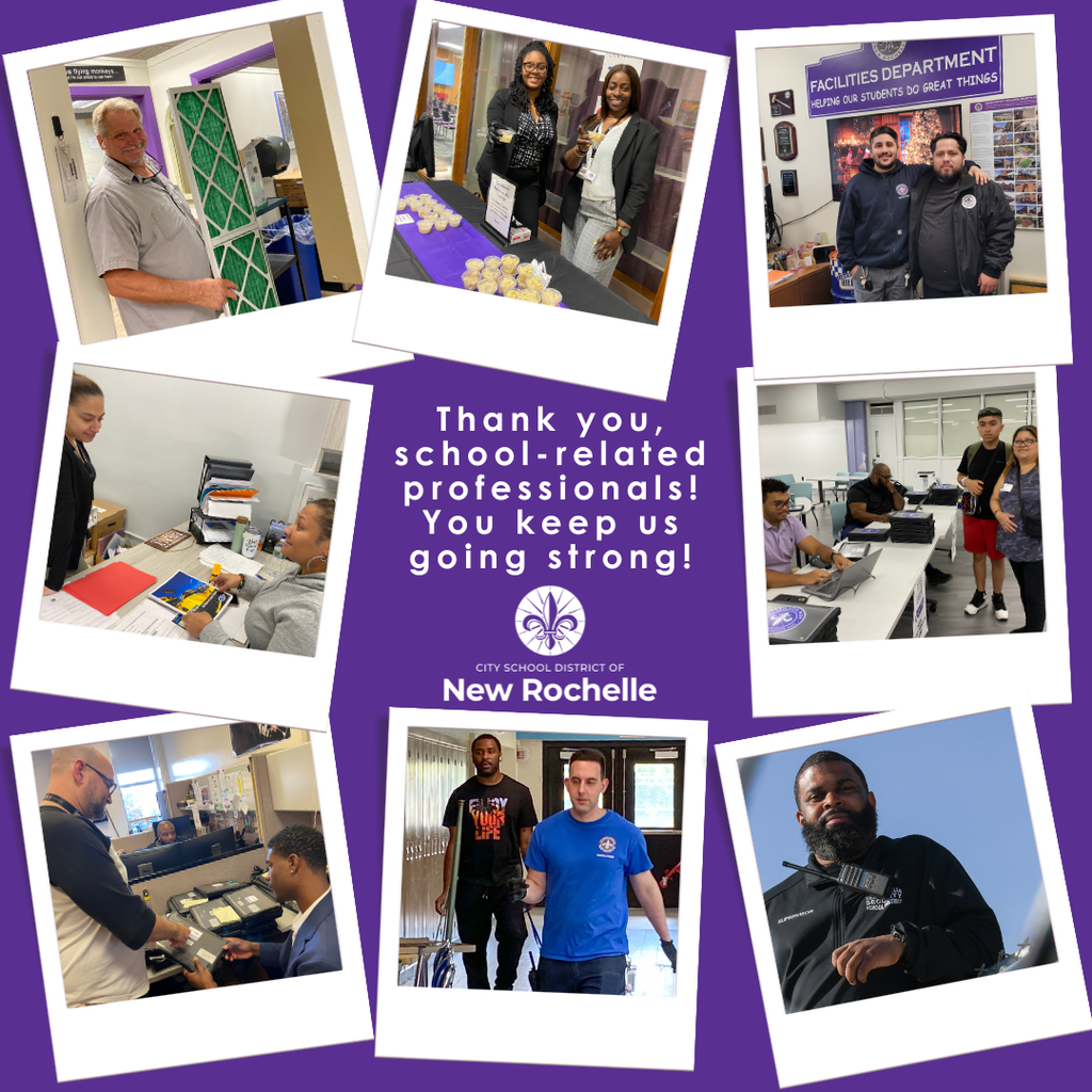 A photo of school facilities, food service, transportation, and security staff