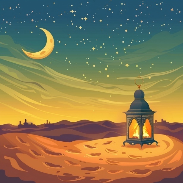 a crescent moon and lantern