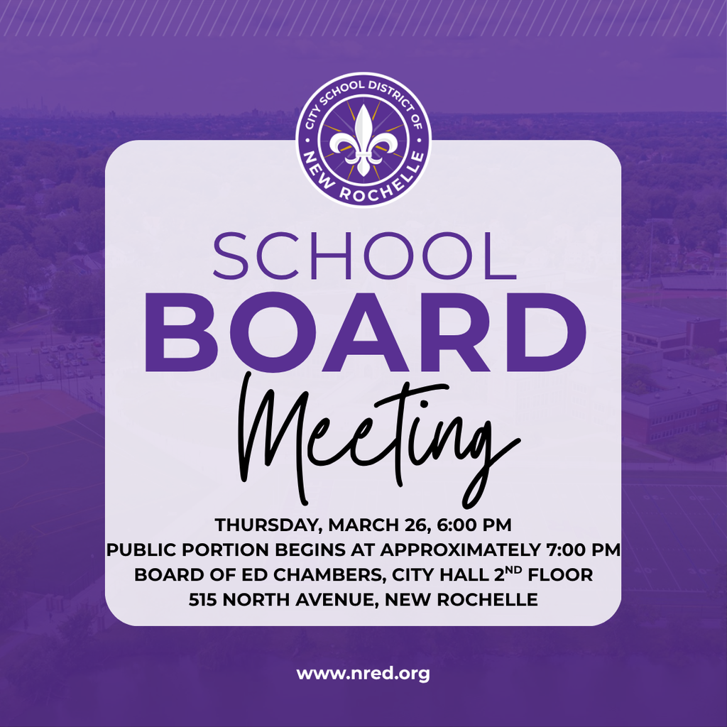 school board meeting notice for Thursday, March 26 at 6 p.m. at city hall