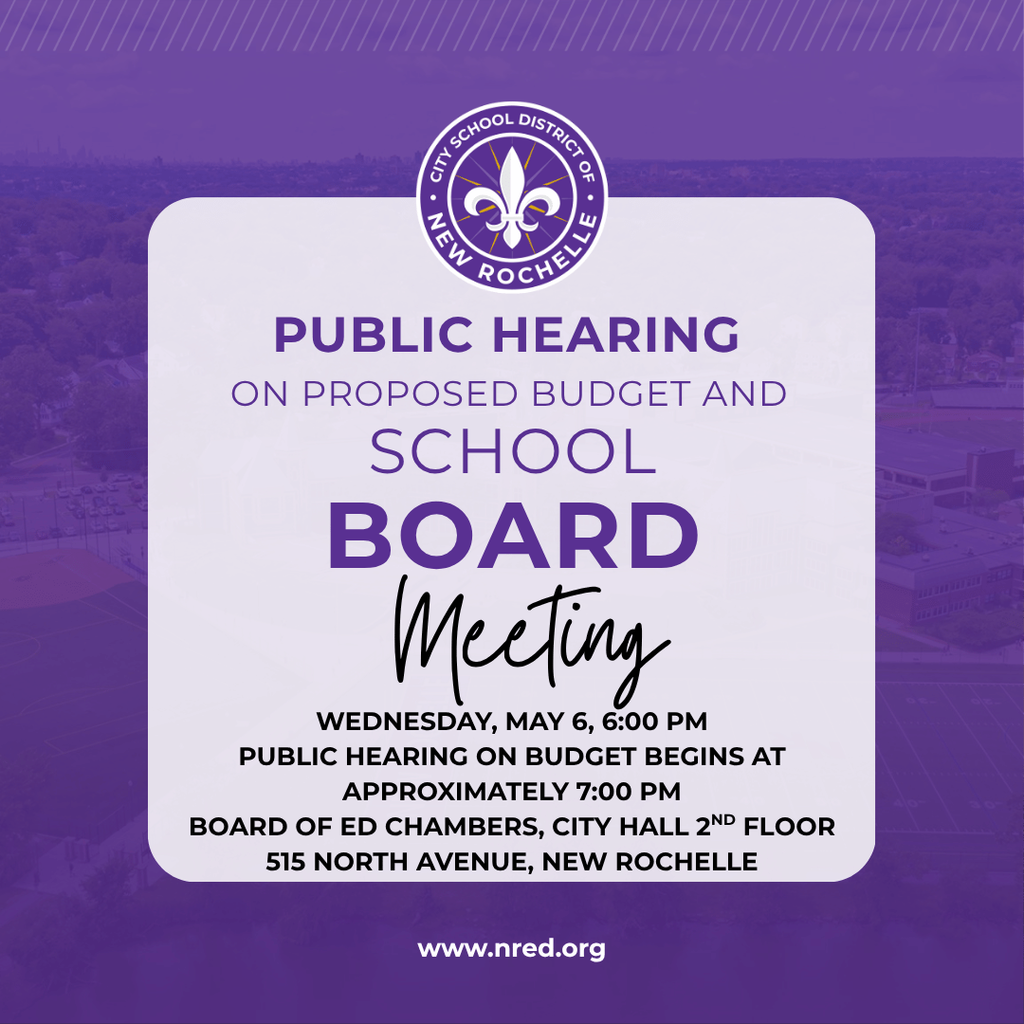 Public hearing on the proposed 2026-2027 school district budget, May 6 6 pm in BOE chambers, city hall