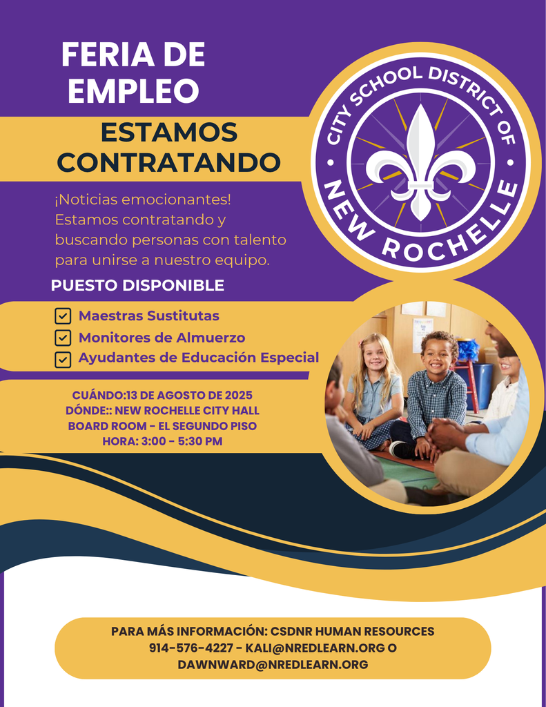 Job Fair Thursday, August 13, 3:00 p.m.-5:30, City Hall 2nd floor, New Rochelle