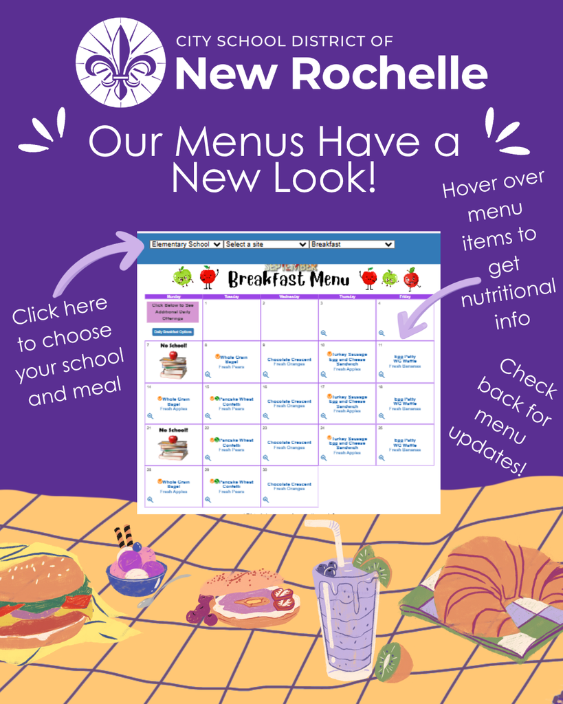 Our menus have a new look. Click here to choose your school and meal. Hover over menu items to get nutritional info. Check back for menu updates. 