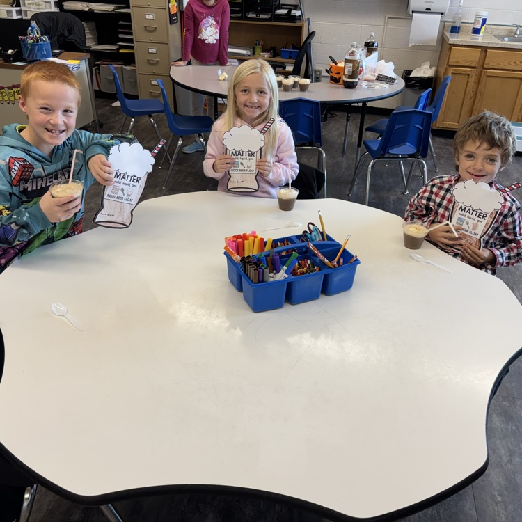 Second grade made root beer floats today in science class! They are learning about solids, liquids, and gases. The ice cream was the solid, the root beer was the liquid, and when you put them together the bubbles make the gas!