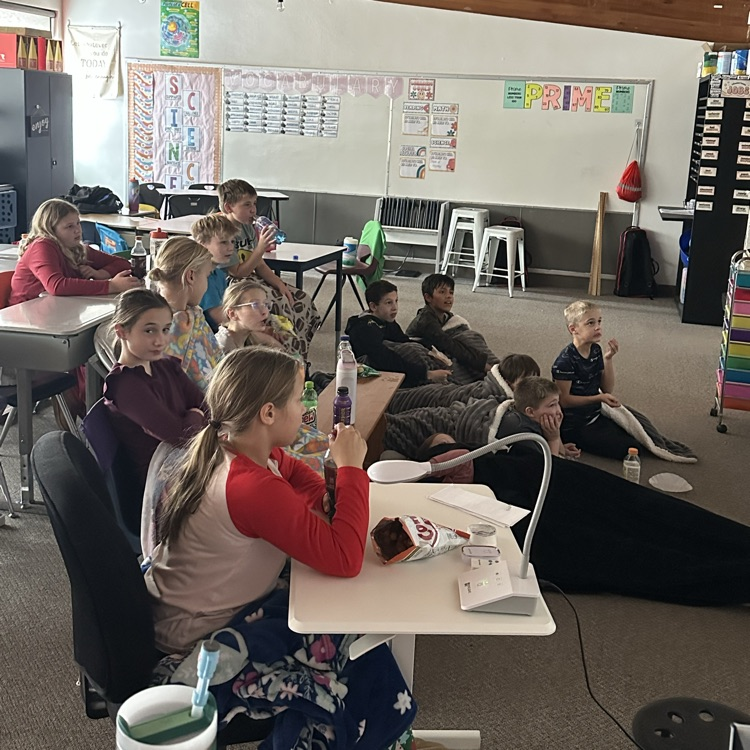 Mrs. Johnson’s class enjoying pajamas and a movie day before Thanksgiving break. They finished their book study “The One and Only Ivan”. So now they get to compare the movie to the book. 