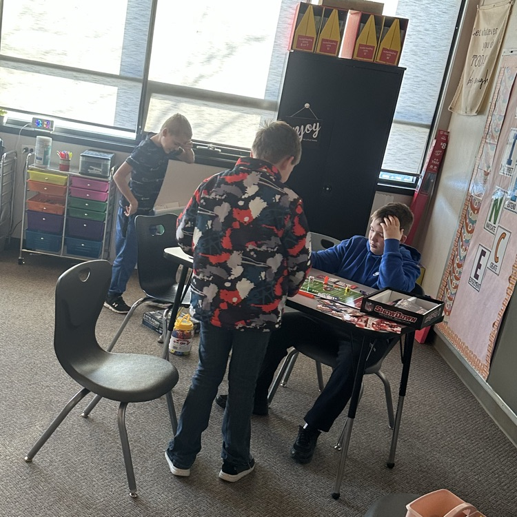 Mrs. Johnson’s class earned hot chocolate and games for following classroom expectations. They had intense games of war, connect 4, NFL table ball, and built a giant marble run. 
