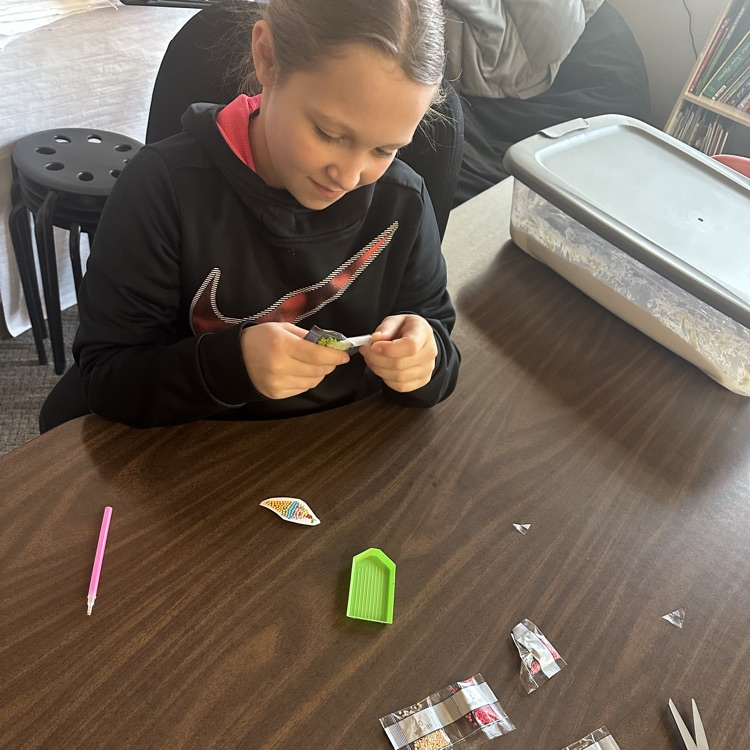 Chilly weather calls for indoor recess. Mrs. Johnson’s class did diamond art today