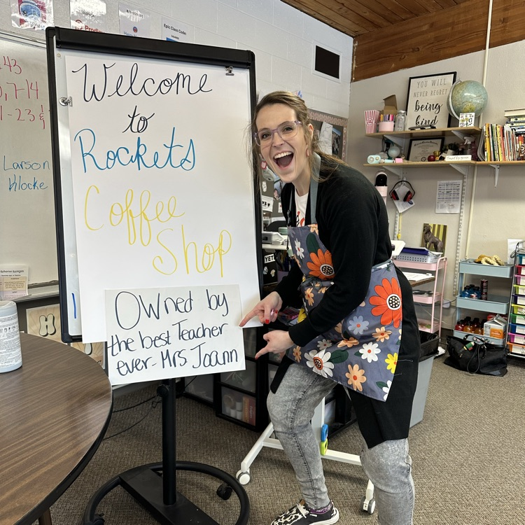 Mrs. Johnson’s Class celebrated being in school for over 100 days with a coffee shop! Her students had their very own barista. Frozen hot chocolate, and blue lemonade with nerds and a “salad” was on the menu for them today!