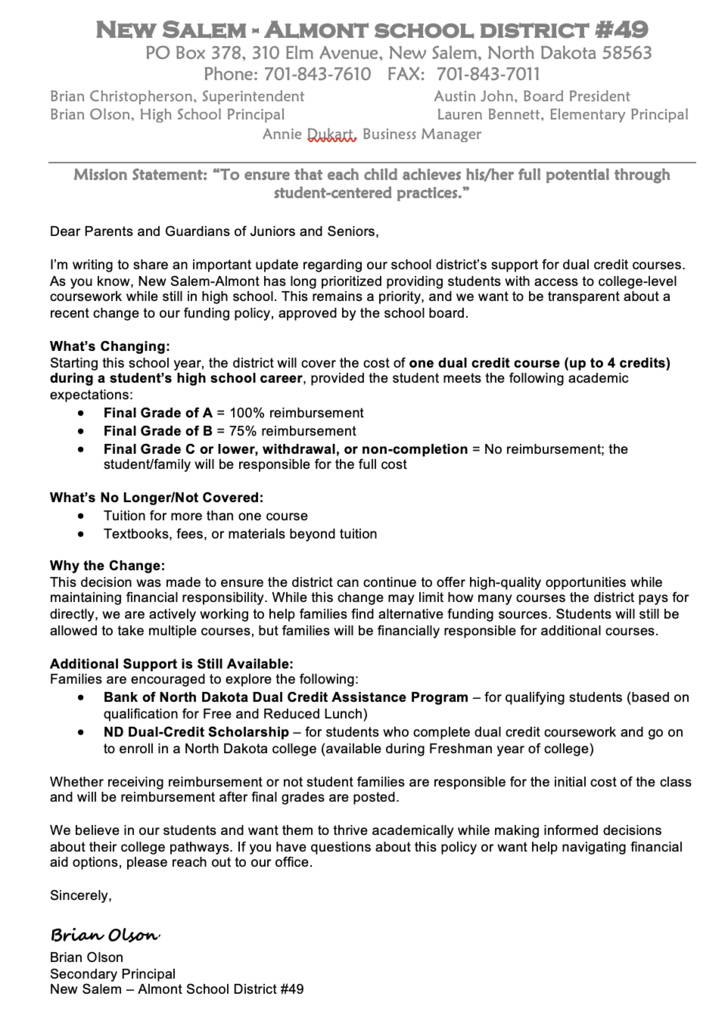 Dual Credit Payment Changes