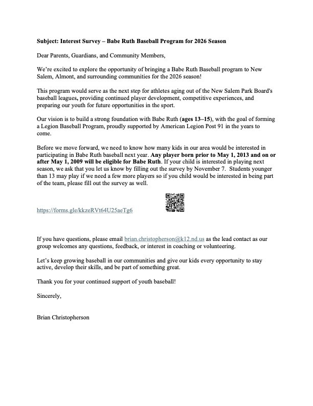 Babe Ruth letter of interest & survey