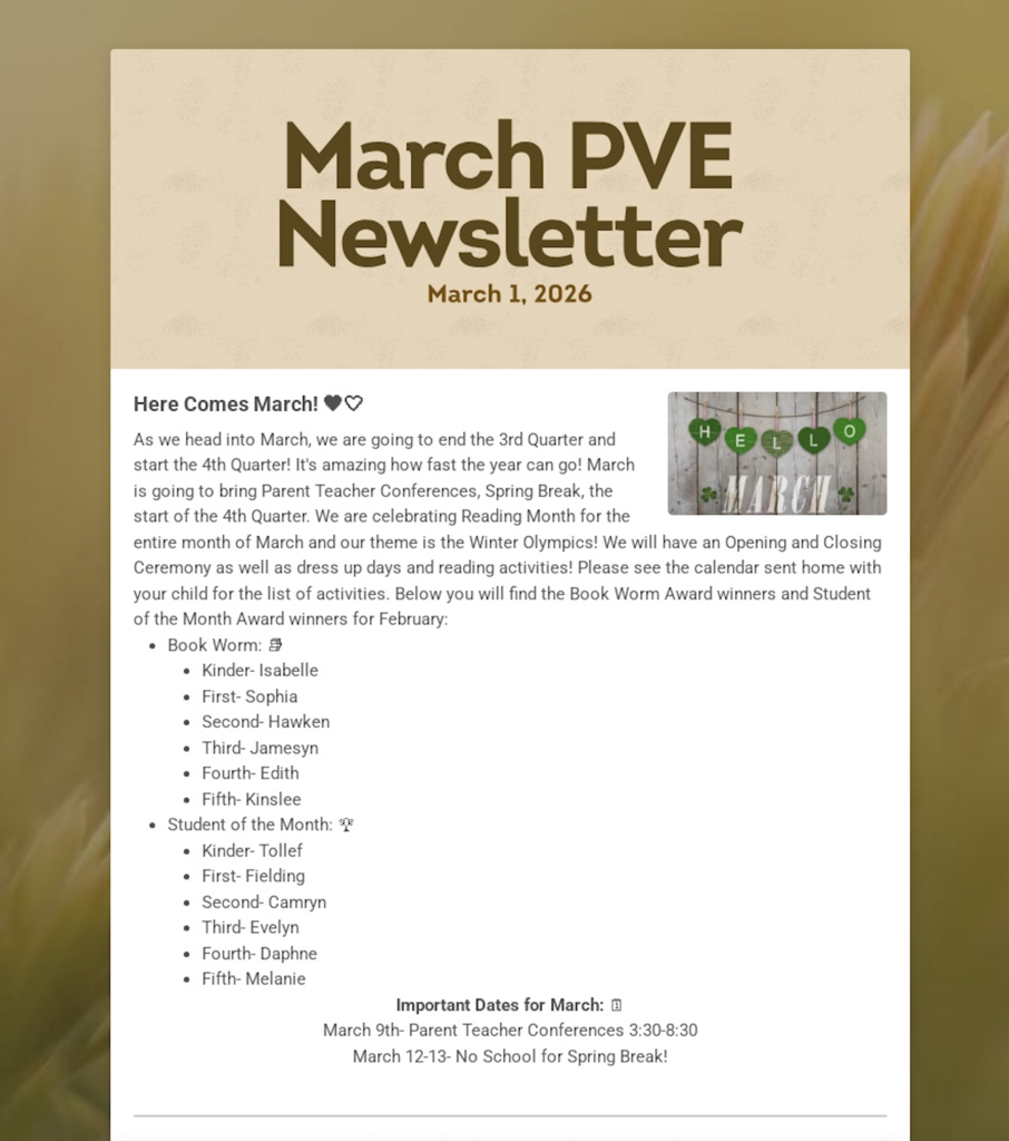 March PVE Newsletter