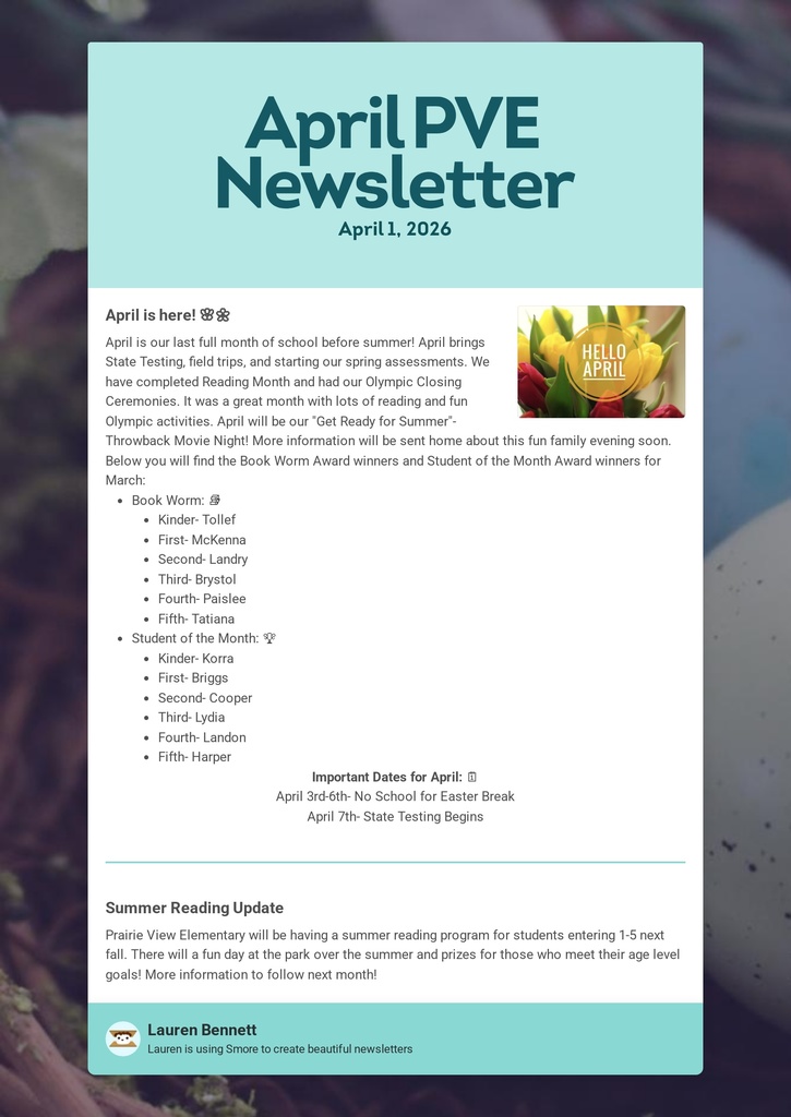 April PVE Newsletter