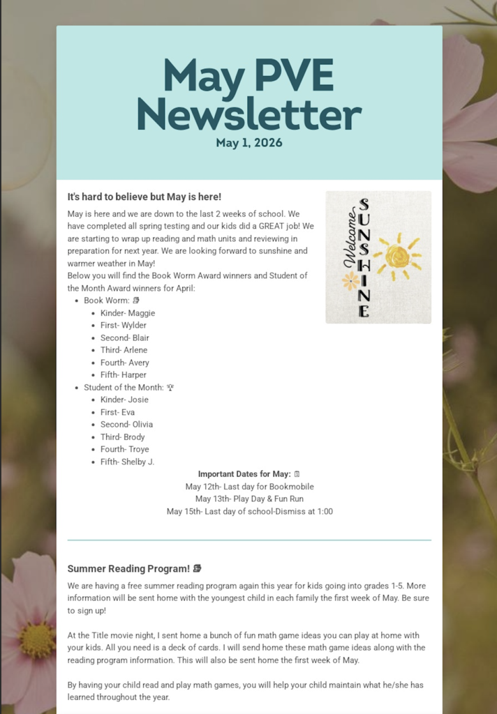 May PVE Newsletter