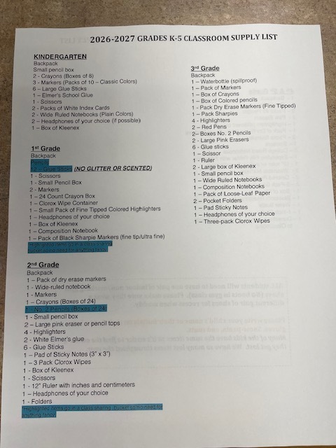 supply list