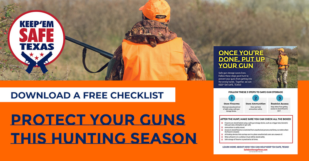 Hunter holding a shotgun, with tips for safe gun storage during hunting season.