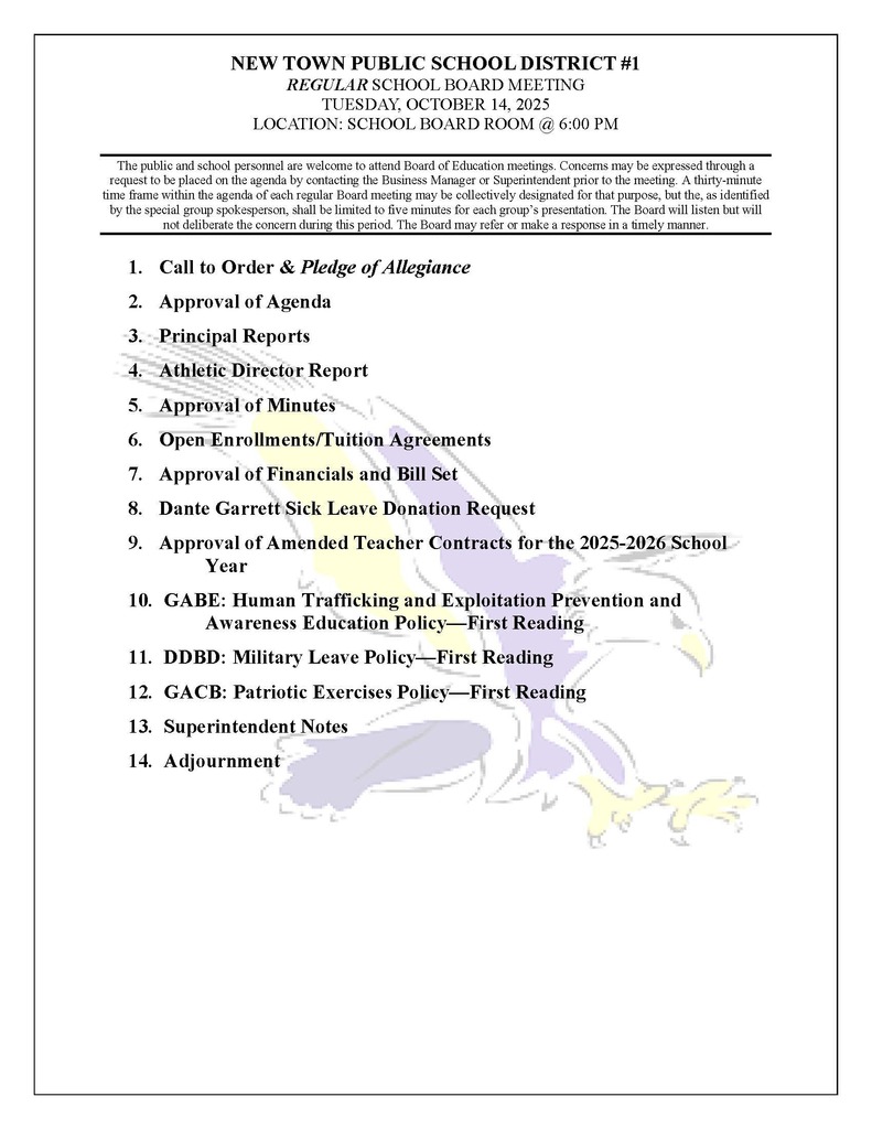 school board meeting agenda