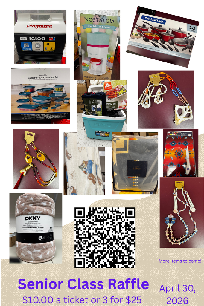 Senior Class Raffle on April 30. Last chance to buy tickets! 1 for $10 or 3 for $25. Use the QR code to purchase.