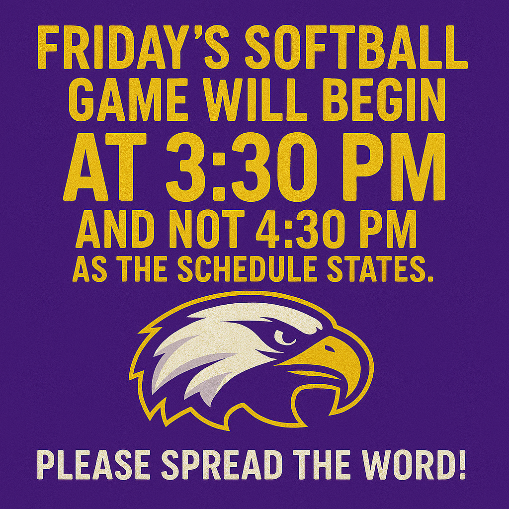 Friday's softball game will begin at 3:30 pm and not 4:30 pm as the schedule states. Please spread the word! 
