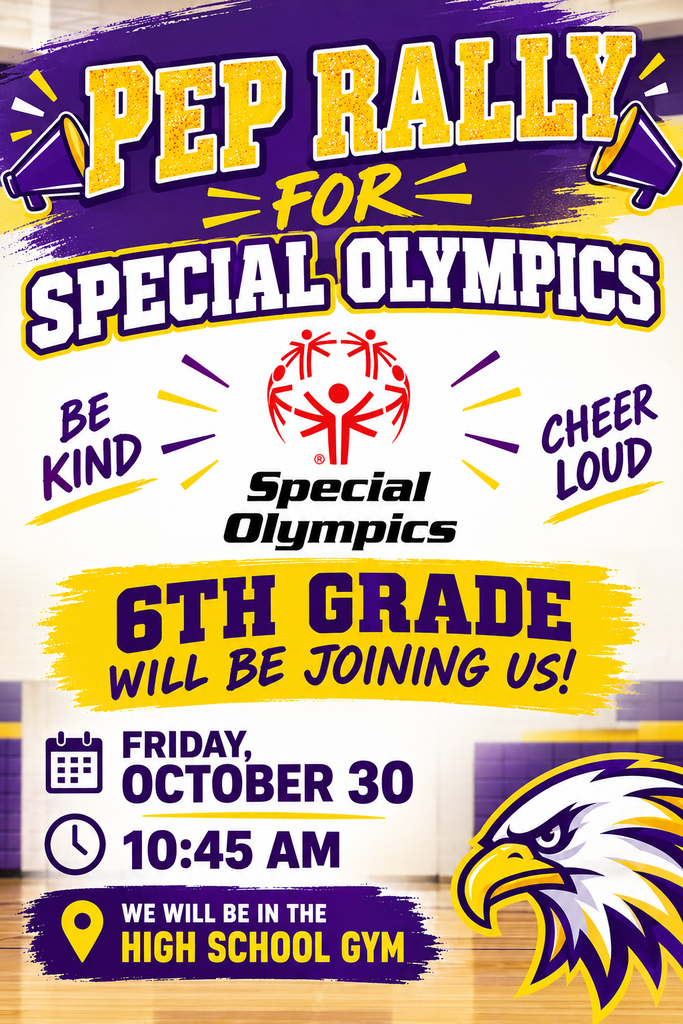 We will be in the high school gym. 6th grade will be joining us for a pep rally for special olympics on Friday Oct 30 at 10:45 am